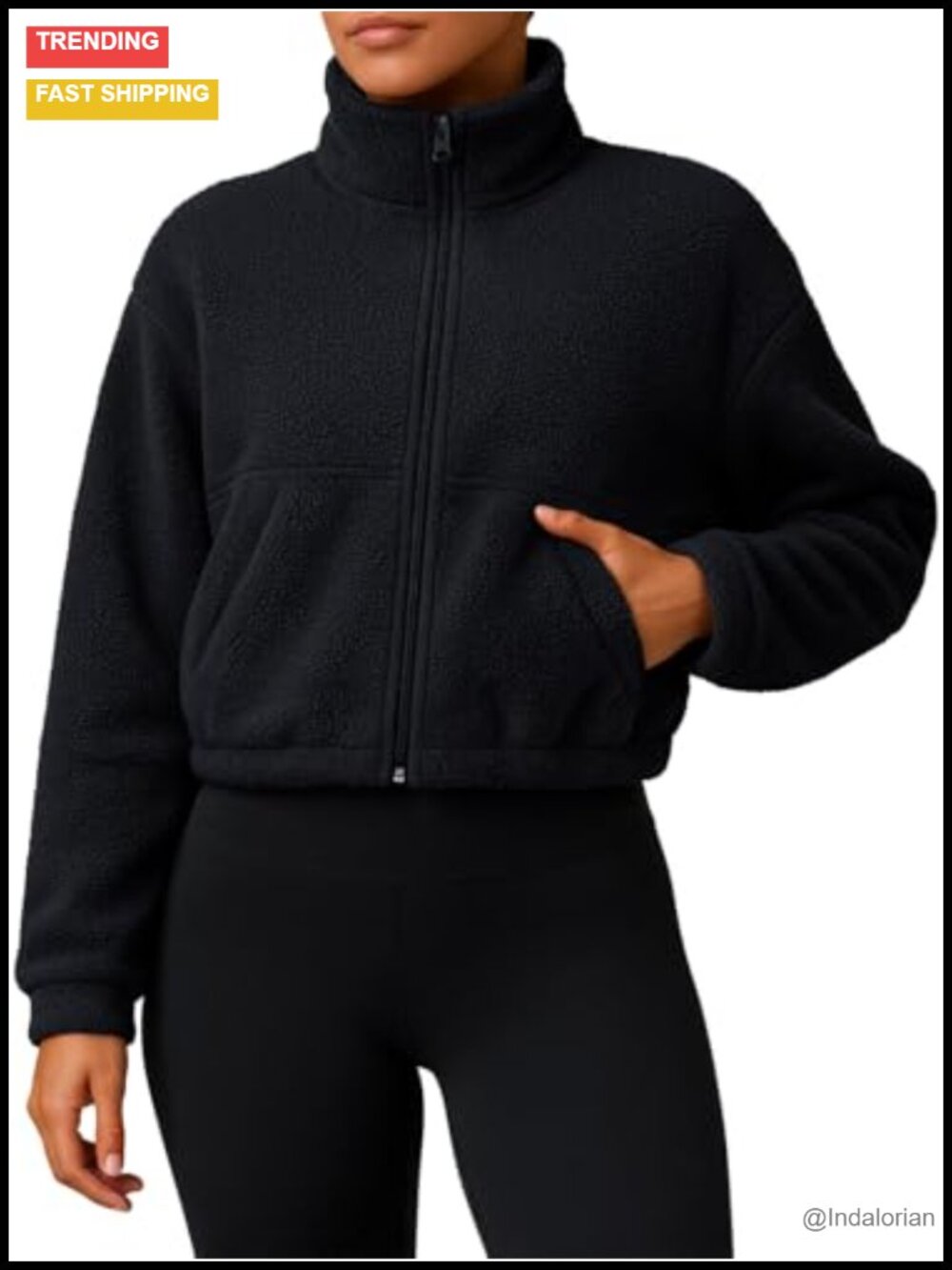 Cropped Sherpa Fleece Full Zip Jacket Cozy Fuzzy Coat